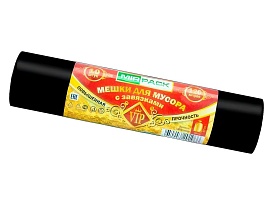 Мешки для мусора 120 л, с завязками, черные, в рулоне 10 шт., ПНД, 15 мкм, 800х750 мм, VIP, Z12010black в Борисоглебске