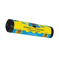Мешки для мусора 120 л, с ушками, черные, в рулоне 10 шт., ПНД, 13 мкм, 1050х680 мм, Крепакоф, 4607075710436 в Борисоглебске
