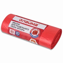 Мешки для мусора 60 л, красный, в рулоне 20 шт., ПНД, 10 мкм, 680х580 мм, LAIMA, 606702 в Борисоглебске