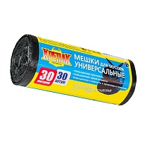 Мешки для мусора 30 л, черные, в рулоне 30 шт., ПНД, 9 мкм, 600х500 мм, Крепак, 4607075710108 в Борисоглебске