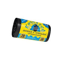 Мешки для мусора 20 л, с ушками, черные, в рулоне 30 шт., ПНД, 10 мкм, 550х440 мм, Крепакоф, 4607075710405 в Борисоглебске