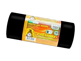Мешки для мусора 300 л, черные, в рулоне 10 шт., ПВД 70 мкм, 1400х1000 мм, PREMIUM+, 30010160 в Борисоглебске