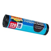 Мешки для мусора 120 л, с ушками, черные, в рулоне 10 шт., ПНД, 15 мкм, 1100х700 мм, Крепак, 4607075710474 в Борисоглебске