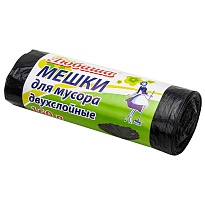 Мешки для мусора 160 л, черные, в рулоне 10 шт., ПВД, 23 мкм, 1200х900 мм, Любаша, 607681 в Борисоглебске