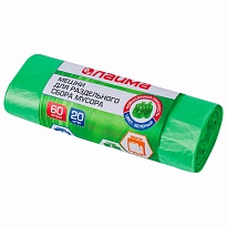 Мешки для мусора 60 л, зеленые, в рулоне 20 шт., ПНД, 10 мкм, 680х580 мм, LAIMA, 606704 в Борисоглебске