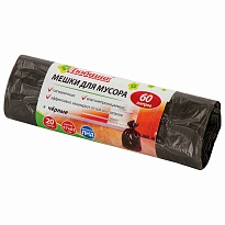 Мешки для мусора 60 л, черные, в рулоне 20 шт., ПНД, 5 мкм, 650х570 мм, Любаша, 605331 в Борисоглебске