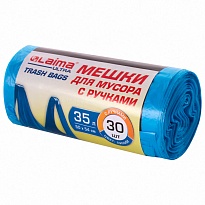 Мешки для мусора 35 л, с ручками, синие, в рулоне 30 шт., ПНД, 9 мкм, 540х500 мм, LAIMA ULTRA, 607683 в Борисоглебске