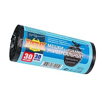 Мешки для мусора 30 л, с ушками, черные, в рулоне 30 шт., ПНД, 9 мкм, 600х500 мм, Крепак, 4607075710450 в Борисоглебске