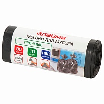 Мешки для мусора 90 л, черные, в рулоне 10 шт., ПВД, 25 мкм, 950х600 мм, LAIMA, 605332 в Борисоглебске