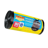 Мешки для мусора 180 л, черные, в рулоне 30 шт., ПНД, 20 мкм, 1150х800 мм, Крепак, 4607075710139 в Борисоглебске