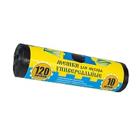 Мешки для мусора 120 л, с ушками, черные, в рулоне 10 шт., ПНД, 13 мкм, 1050х680 мм, Крепакоф, 4607075710252 в Борисоглебске