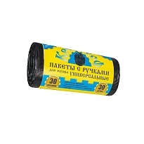 Мешки для мусора 30 л, с ручками, черные, в рулоне 30 шт., ПНД, 9 мкм, 620х480 мм, Крепакоф, 4607075710665 в Борисоглебске