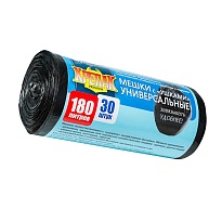 Мешки для мусора 180 л, с ушками, черные, в рулоне 30 шт., ПНД, 20 мкм, 1150х800 мм, Крепак, 4607075710399 в Борисоглебске