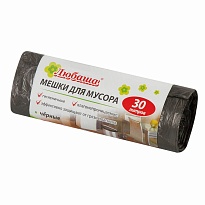 Мешки для мусора 30 л, черные, в рулоне 20 шт., ПНД, 5 мкм, 550х470 мм, Любаша эконом, 605329 в Борисоглебске