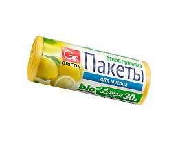 Мешки для мусора 30 л, ароматизированные, Лимон, желтые, в рулоне 20 шт., ПНД, 9 мкм, 560х530 мм, GRIFON Aroma, 101-020 Li в Борисоглебске