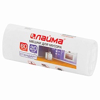 Мешки для мусора 60 л, белые, в рулоне 20 шт., ПНД, 7 мкм, 680х580 мм, LAIMA, 605539 в Борисоглебске