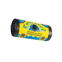 Мешки для мусора 30 л, с ушками, черные, в рулоне 30 шт., ПНД, 8 мкм, 580х460 мм, Крепакоф, 4607075710238 в Борисоглебске
