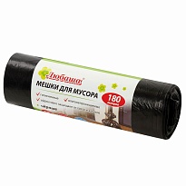 Мешки для мусора 180 л, черные, в рулоне 10 шт., ПВД, 24 мкм, 1060х800 мм, Любаша, 605336 в Борисоглебске
