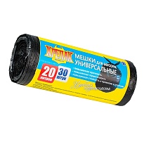 Мешки для мусора 20 л, черные, в рулоне 30 шт., ПНД, 10 мкм, 550х440 мм, Крепак, 4607075710092 в Борисоглебске