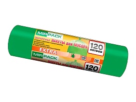 Мешки для мусора 120 л, зеленые, в рулоне 10 шт., ПНД, 14 мкм, 1100х700 мм, EXTRA, ex1201804 в Борисоглебске